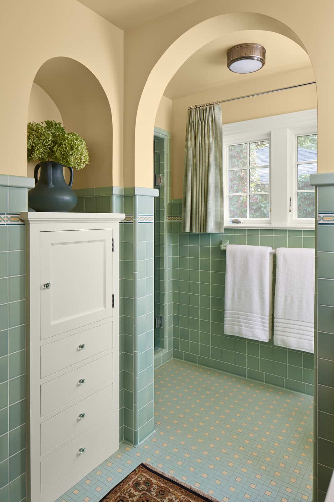 Custom historic green bath tile